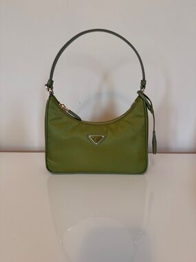 Prada Green Nylon Shoulder Bag with Gold-Tone Logo